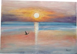 alba sul mare con uccello_sunrise on the sea with bird_cm 80 x 565 - 2018